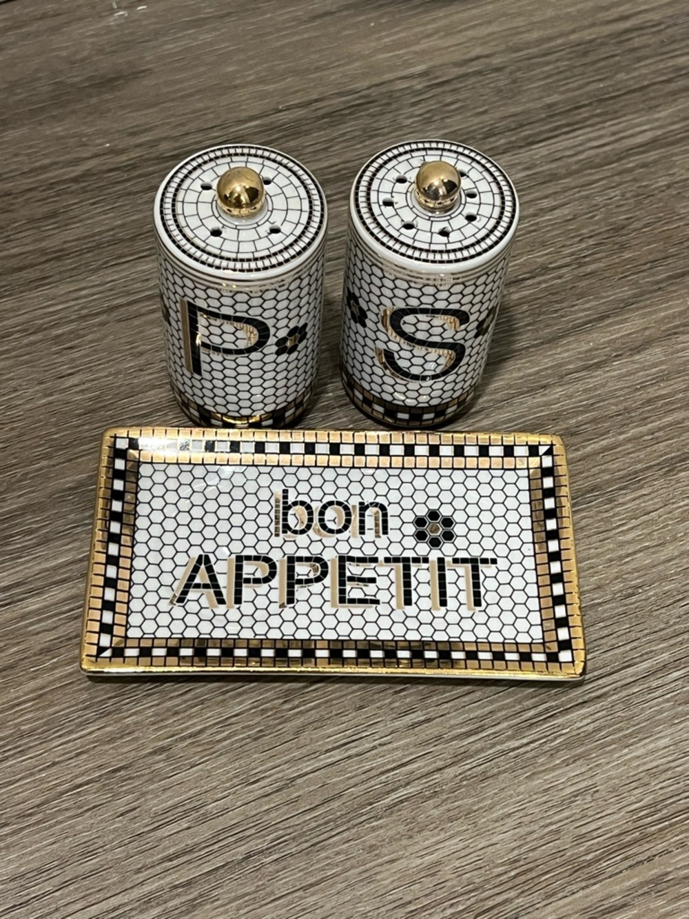 Rare Anthropologie Bistro Salt & Pepper Shaker Set